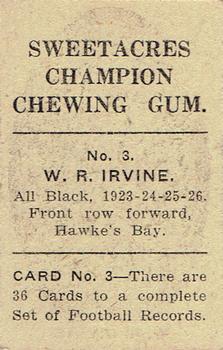 1930 Sweetacres Football Records #3 William Irvine Back